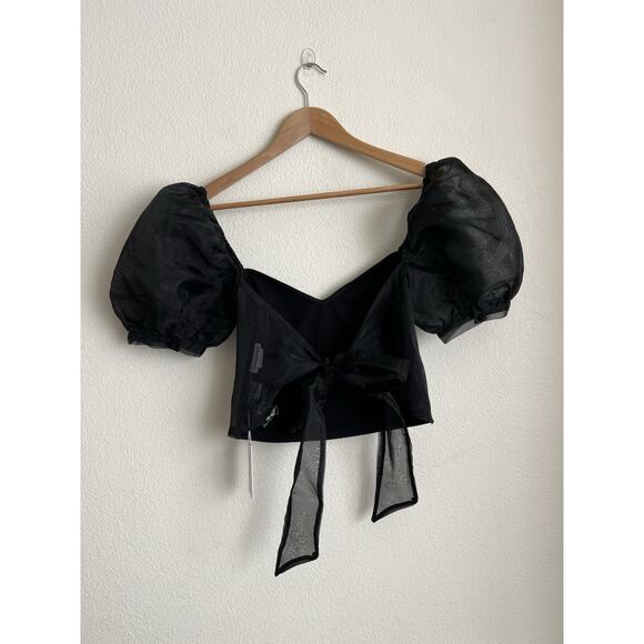 Lovers & Friends Sofi Top Blouse Sheer Sweetheart bow Black Size Medium NEW - Picture 4 of 7